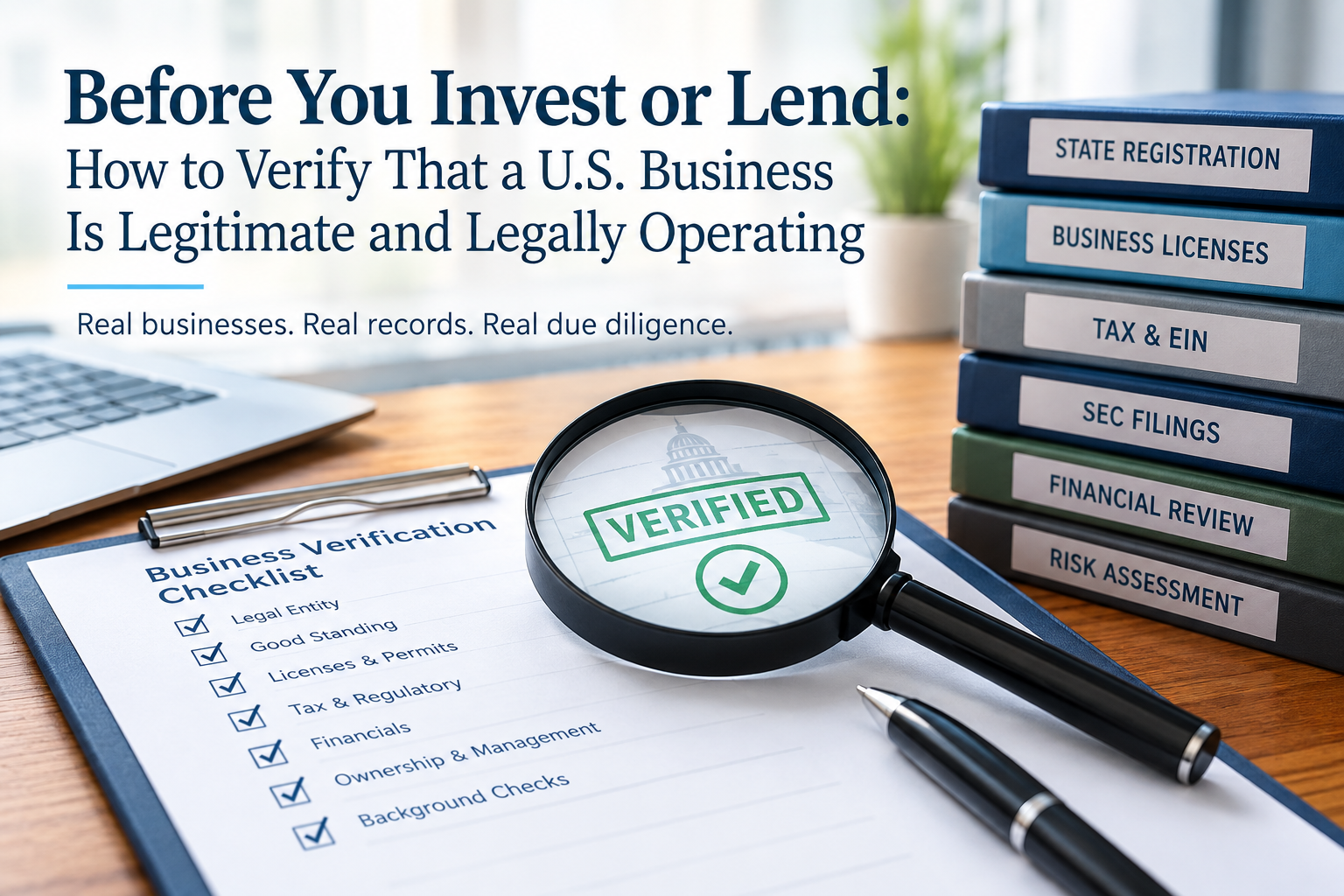 Before You Invest or Lend: How to Verify That a U.S. Business Is Legitimate and Legally Operating
