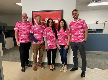 Tri-Sure team, 'Wearing Pink' Day in 2024 for Breast Cancer. When associates wear pink on certain days, Greif donates to Breast Cancer. 
