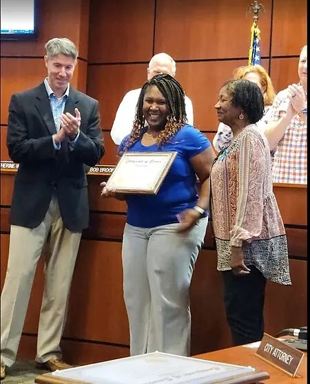 Recognition ceremony at a Clemson City Council meeting for Philisa's work with the Friends of the Clemson Area African American Museum and organizing Clemson's first-ever Juneteenth Festival.