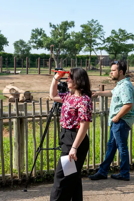 Conducting a video testimony for the Friends University Zoo Science program, which features our student's thoughts about the partnership program with the Sedgwick county Zoo.