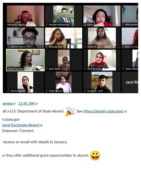This photo is a virtual international Exchange  Business Event. It captures the collaborative experience with students from Santa Fe College  and Jordan participating in a binational team, behind the scenes, Business Expo event The International Studies Certificate is what students received 