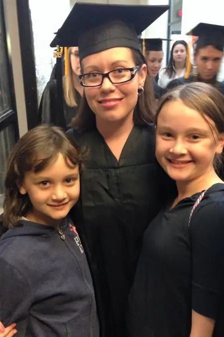 Long overdue GRADUATION in 2015! I used to Nanny for these two girls when they were little. And then as they grew I babysat for them. As I was walking into graduation their mother and the girls were walking to their seats. We were able to stop for a quick picture! To know these kiddos from ages birth/ 2 and a half, to that time, was a blessing! But to now look back and still have them in my life, bridesmaids in my wedding, still asking me to come over and hang out, that is priceless! The degree is amazing! Don’t get me wrong! But the bonds that I form with the children an their families that truly last a lifetime make earning that degree even more special to me! Just the other night the younger one, now 19 told me “ you were our fun Aunt, we wanted you to come over and play with us and do things with us!” She remembers the fun, but the learning and education, the socialization, that was all there too!!!