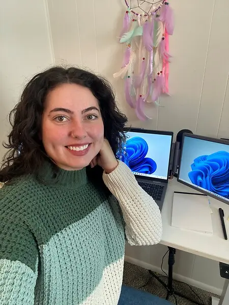 A desk, a laptop, and a space that doubles as a playroom. Career growth and motherhood don’t live in separate rooms over here. They share the same one.