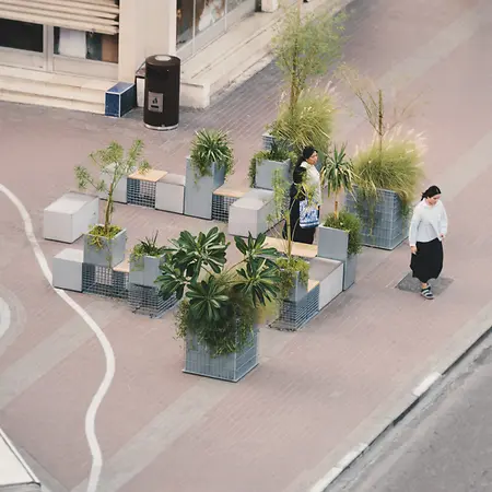 Al Satwa Masterplan details: Urban Equipment being installed