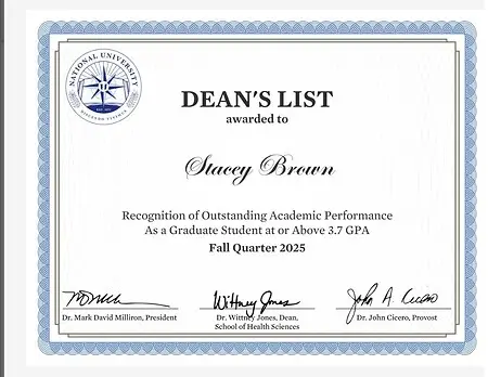 I received this from National University. This was an honor. I just Thank God for what He is doing in my life. God is so good.