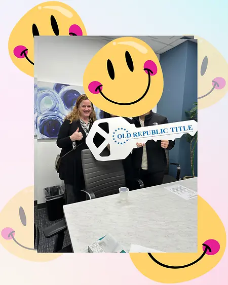 Nancy Soliz, with First-Time Homebuyers, is pictured at the Title Company after they signed the documents with an escrow officer. They are now HOMEOWNERS!!!