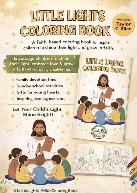 ✨ Little Lights Coloring Book Now Available ✨  

A beautiful children's story designed to inspire faith, kindness, and purpose — one page at a time. Little Lights Coloring Book by Yours Truly encourages children to shine their light, embrace love, and grow in faith while enjoying creative coloring fun. 🌟  

Perfect for:

• Children learning about faith  
• Family devotion time  
• Sunday school activities  
• Gifts for young hearts  
• Creative learning moments  

This coloring book is more than just pages — it's a journey of inspiration, hope, and purpose for little minds. Let your child's light shine bright. 💛  Available on Amazon. 😊