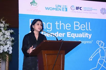 One of the milestone moments was when I made the keynote to the Women's Day at the Stock Exchange in partnership with IFC and UN Women and got to ring the bell to open the trading day at the national stock exchange.