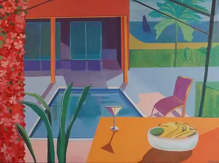 This was the most expensive painting I have sold to date. It's called Poolside with "Bougainvillea" and it now stays in California.