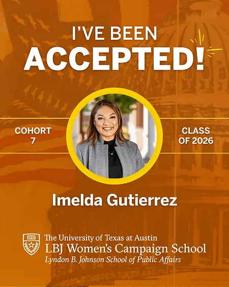 I have been accepted into the 7th cohort of the LBJ Women's Campaign School at UT Austin. #HookEm
