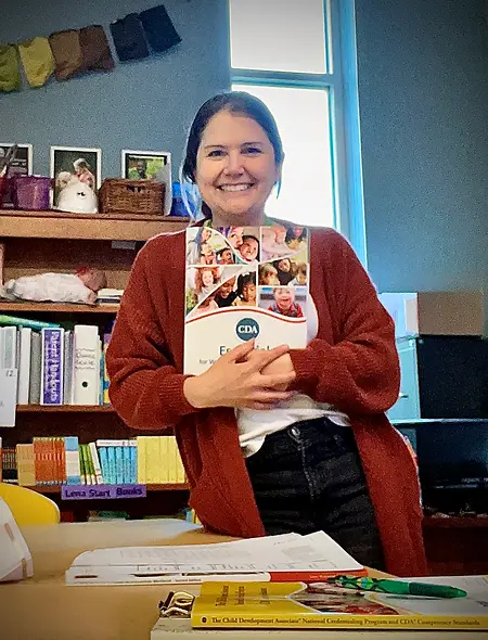 Facilitating a CDA course at New Legacy Charter High School in Colorado, 2023. I obtained m own CDA in 2004, which was the first professional step in my career in Early Childhood Education, and I love to share that with others who are just like me. 