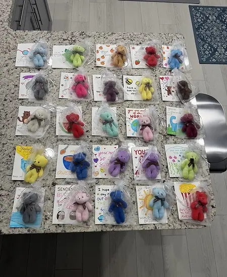 25 out of the 237 handmade cards and small toys being donated to the hospital! 