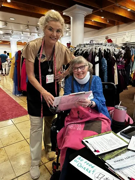 This is a picture of a new friend of my charity Barbara.  She came to Volunteer and give us some donations, even though her MS was acting up.  

It was a pleasure to have her help this day.  The charity is called the Cinderella project of the Shenandoah Valley.  I founded it in 2004., and it has provided outfits for teens in need head to toe absolutely free for their homecoming, prom or special event.  Just a quick behind-the-scenes look of how it takes a village. 