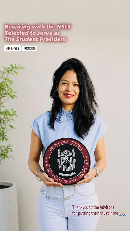 Nihharika Sinnghh : Selected to serve for the executive board of The National Society of Leadership and Success (NSLS). 
I bring with me a diverse skillset: engineering, innovation, consciousness of human potential and a self driven leadership. 
Grateful to the advisory board to bestow me with an opportunity to lead with compassion and serve with the empathy.
#Honor is mine and I am ready to serve. 