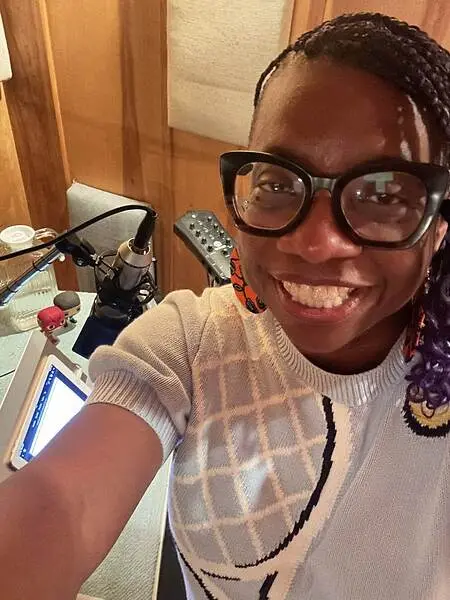 Behind the scenes of me recording the audio version of my memoir, SMART GIRL. Also, this sweater is so cute.