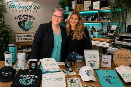 Kerrie Mallory-Thompson (left) CEO and Co-Founder with her best friend and business partner, Pamela Lozada-Moore (right) as they celebrate 8 years in business. 