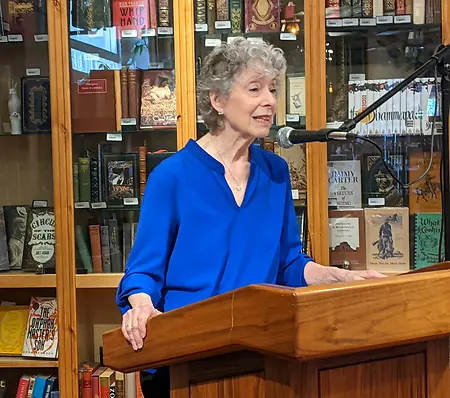 Shelley, featured Poet, reading her poetry at Prescott's Peregrine Company Bookstore. 