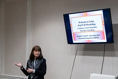 Celeste Brantolino leads a DACUM (Developing a Curriculum) Orientation session. 