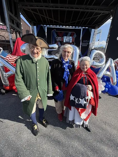 At the America250PA Concert Series announcement with Benjamin Franklin and Betsy Ross at Hersheypark in Hershey, PA.