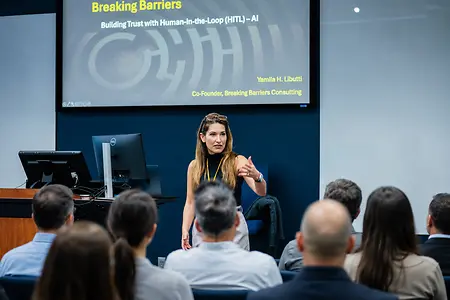 Conducting a workshop.