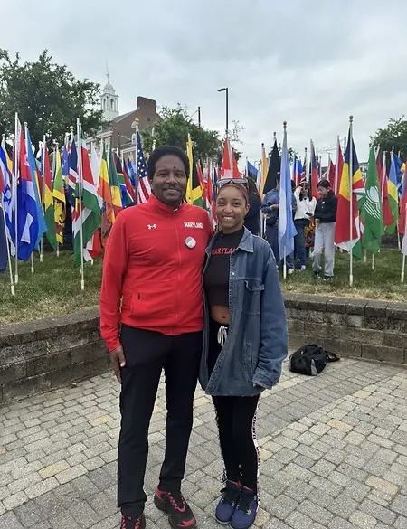 As founder of the "Students for Parenting and Care" club, Amaya hosted a table at the 2026 annual University of Maryland, College Park 'Maryland Day' and talked with UMD President President, Dr. Darryll Pines about her work. 