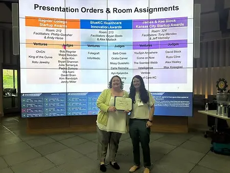 Myself and my business partner winning the 2023 UMKC small business pitch competition. 
