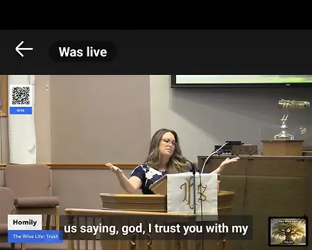 This is a screenshot during the Facebook live broadcast of the May 31, 2026 Coal City United Methodist Church service where I prepared and delivered the sermon "The Wise Life: Trust."