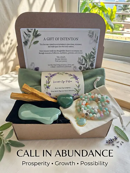 Samadhi Ritual Boxes

Samadhi Ritual Boxes are thoughtfully curated experiences designed to turn everyday moments into intentional rituals of slowing down, reconnecting, and caring for oneself. Each box is created around a different intention—such as abundance, grounding, healing, peace, love, renewal, or self-discovery—and offers a unique combination of mindful practices and sensory elements.

Depending on the ritual, boxes may include a mala created around its intention, cacao, tea or golden milk, cleansing herbs such as Palo Santo or sage, candles, bath rituals, crystals, and beautifully designed cards offering guidance for meditation, journaling, reflection, and intention setting.

Created to be both a meaningful gift and a personal experience, the Ritual Boxes invite people to step away from the noise of everyday life and create a few quiet moments to pause, breathe, reflect, and reconnect with themselves.
