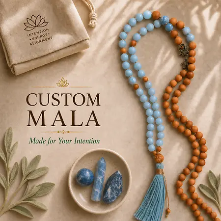Custom Mala Creation

Many of Samadhi Mala Beads’ most meaningful pieces are created through a personalized process. Each custom mala is thoughtfully designed around the individual’s **intention, energy, personal journey, or even natal chart**, bringing together gemstones chosen specifically for what they wish to cultivate in their lives.

The result is a truly one-of-a-kind mala—created not simply to be worn, but to become a personal companion for meditation, reflection, and spiritual practice.
