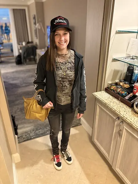 Choosing a fun outfit for a night out. 