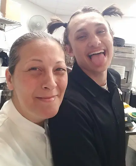 My First Ever Work Son and I Around 4 years ago. Some Fun After Lunch Rush! He learned from me and I, him. He was 16 years old when he started his Chef Michelle Training as My Right Hand. Work First, Play Later!  Of Course, They Grow Up and Move On...  Proud of this Young Man!  To All Our Lineman Keeping Our Power Flowing!  AlooooooooHa 