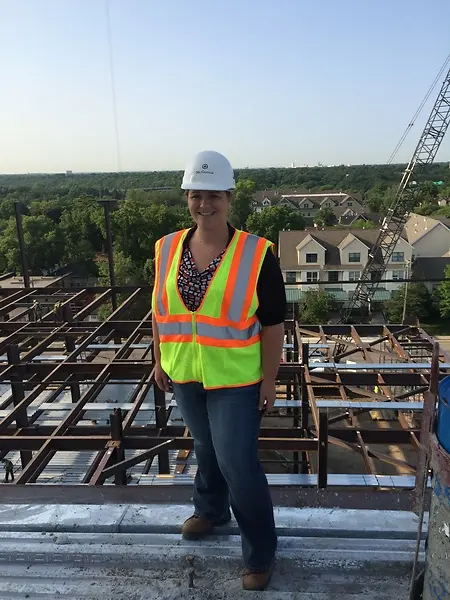 Standing on top of a 6 story building.