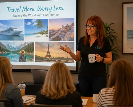 Here we have a group training on the best ways to approach the travel industry!  Great engagement and interaction with the attendees!!