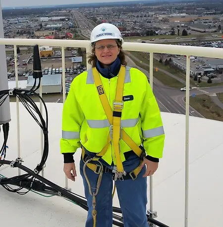 Top of the water tower, December 11, 2015, in 42-degree weather. Mankato, Mn.