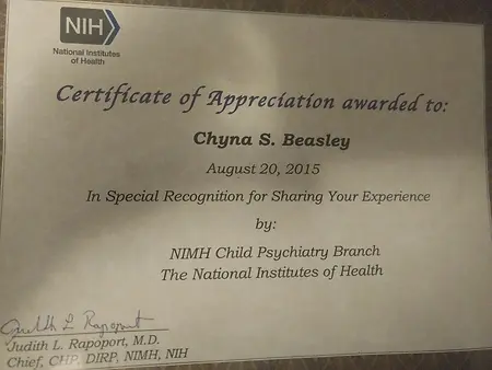 My award for presenting at the NIH. 