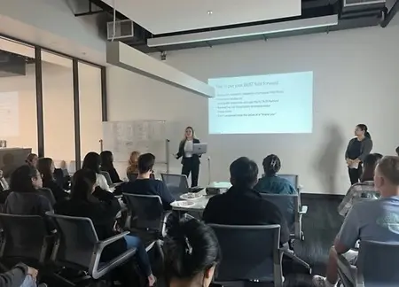 Bridgette Retamoza teaching a Salary Negotiation Mastery class at the California Institute of Technology (Caltech) 