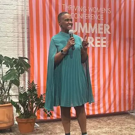My first on stage appearance at a Summer Soiree with an audience of professional women.