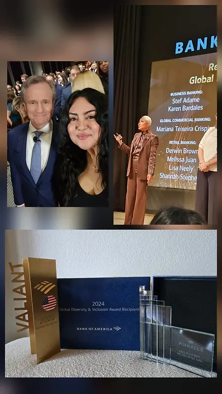 Being recognized for your impact by leaders and peers for both your primary role and network roles, has special significance that proves hard work always pays off.  pictured: Selfie with our CEO Brian Moynihan at headquarters.  2020 Valiant Awardee, 2024 D&I Awardee, and 2025 Pinnacle (reprsenting top 2%). 