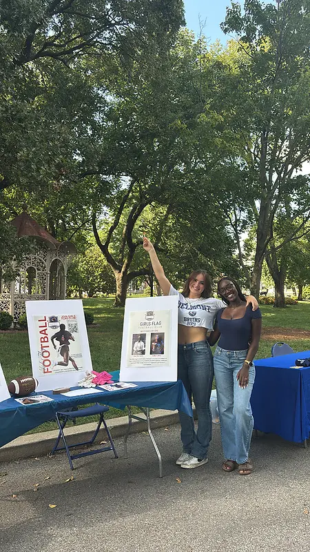 This image is from the first Bruinlink Fair at Belmont University where the Girls Flag Football Club and other organizations on campus were set up to promote themselves and encourage students to join. This was the first opportunity that the organization had to present itself and see the excitement that all the young women athletes have for flag football. 