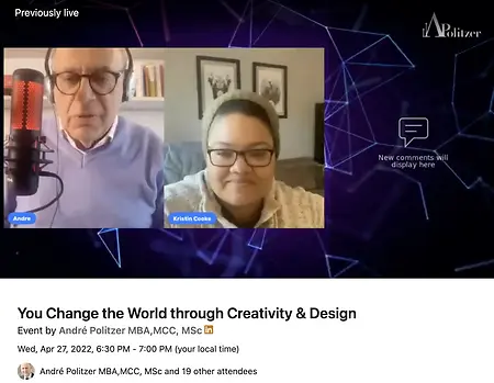 Guest speaker on André Politzer's podcast on Influencing and Changing the World https://www.linkedin.com/events/6924748016662843392/