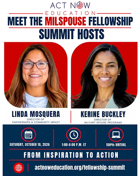Honored to co-host the upcoming 2026 MilSpouse Fellowship Summit with ACT Now Education!

For me, this is more than an event. It’s an opportunity to bring employers, organizations, resources, and meaningful connections together to help military spouses move forward in their professional journeys.

Because creating impact isn't always about the title you hold. It's about the doors you help open for others.