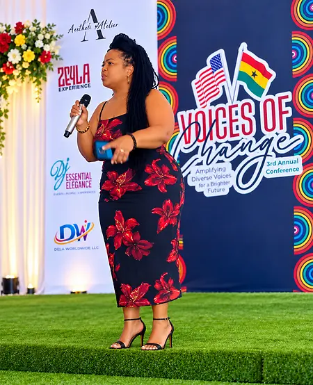 One of my proudest professional and deeply personal milestones was taking my voice and message beyond the United States as a featured speaker at the 3rd Annual Voices of Change Conference in Cape Coast, Ghana, West Africa.

This experience represented more than an international speaking engagement. It was an opportunity to connect across cultures, exchange perspectives, and contribute to meaningful conversations about empowerment, personal growth, and transformation.

Standing on that stage reminded me that our voices, experiences, and contributions have the potential to reach far beyond the places where our journeys began.

I remain grateful for the experience, the connections made, and the opportunity to continue expanding the reach of my work.