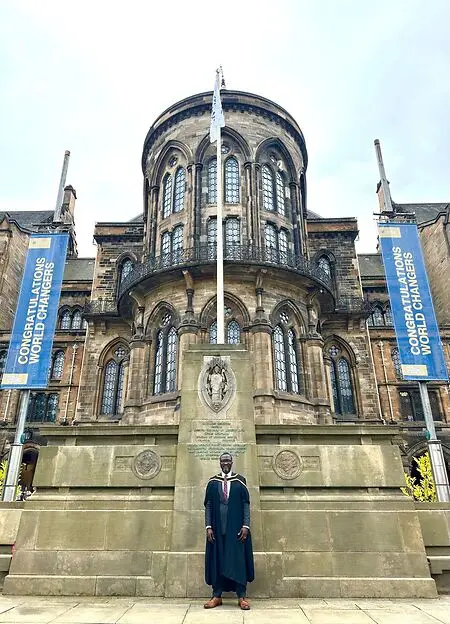 This photo was taken at my graduation from the MSc in Nanoscience and Nanotechnology program at the University of Glasgow, United Kingdom. It marks a defining moment in my journey as a materials engineer, where I embraced a broader vision of how advanced materials can serve society. The experience challenged me to adapt, grow, and develop both personally and professionally, ultimately shaping who I am today as a researcher, engineer, and leader.