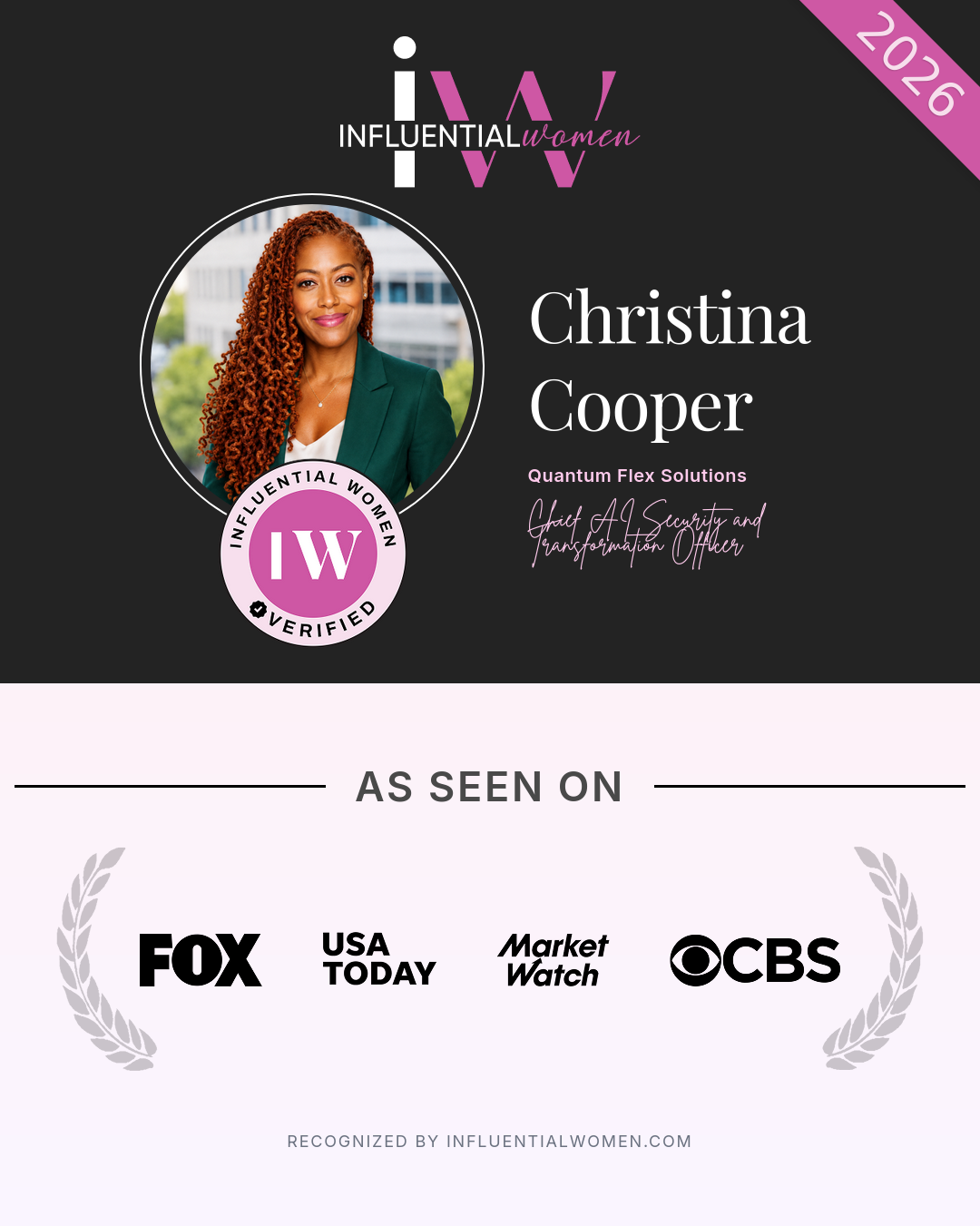 Christina Cooper, Influential Women 2026 honoree, As Seen On badge